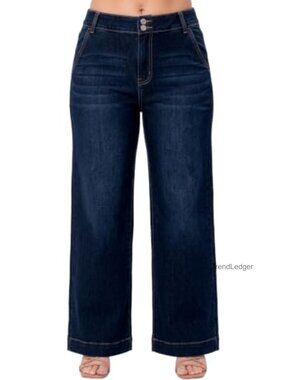 Plus Size High Waisted Wide Leg Jeans Stretch Straight Leg Denim Pants